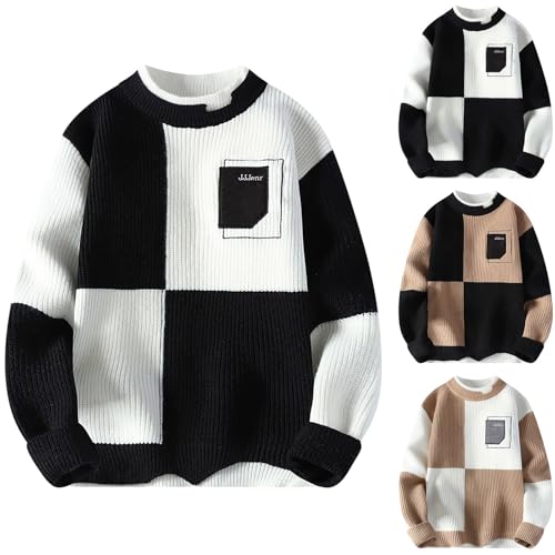 Cambkatl Men's Crew Neck Colorblock Knit Sweaters - 2024 Fall Winter Long Sleeve Loose Fit Pullover Sweater Jumper Tops2