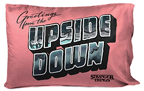 Jay Franco Stranger Things Greetings from The Upside Down 1 Single Reversible Pillowcase - Double-Sided Kids Super Soft Bedding