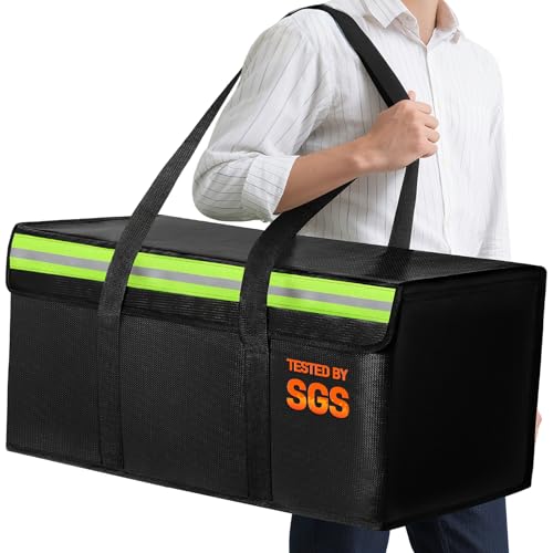 Amerbro Large Fireproof Document Bags 24x12x12in, Fireproof Document Box for Cash, Photo Albums, Valuables, Extra Large Fireproof Bag Waterproof Document Storage with Reflective Strip, Black