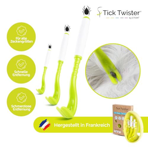 Tick Twister 3 Zeckenhaken für Hunde, Katzen und Menschen – Zeckenzange 3er Set mit Aufbewahrungsbox Sicheres Entfernen ohne Schmerzen – Ideal für Outdoor-Aktivitäten (Grün, 1er-Set)