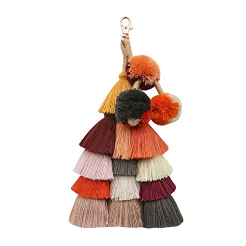 Aoseiens Pendentif bohème en tricot à franges tissé à la main, pendentif ethnique de poche, porte-clés, étagère murale en verre noir (orange, taille unique)