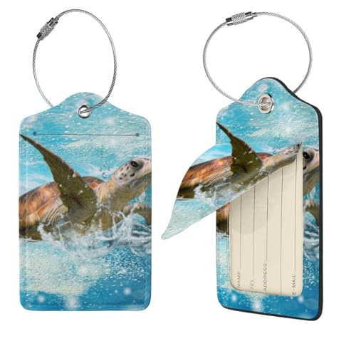Étiquettes à bagages en cuir tortue de mer avec boucle inox
