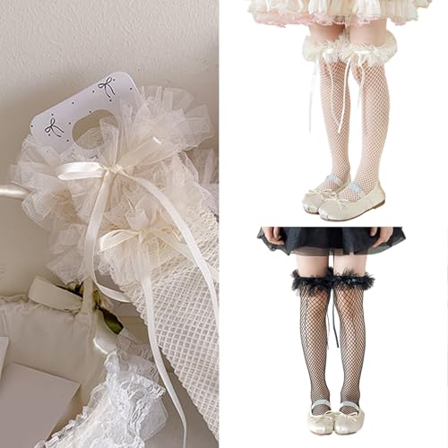 Sweet Ruffle Knee Length Socks Children's Lace Stockings with Bowknot Trim for Girls Parties and Everyday Wear2