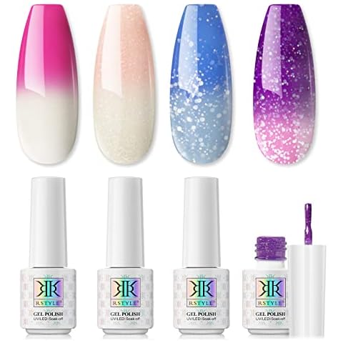 RSTYLE Gel Nägel, 4 Farbe Lila Glitzer UV Thermo Gellack Nagellack Starter Shellac Set Thermolack Cover