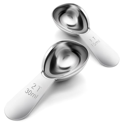 2 Pezzi Cucchiai da Caffè per Caffè Macinato Cucchiaio da Tavola Manico Corto Cucchiai Dosatori in Acciaio Inox per Tè, Zucchero (1 Cucchiaio/15ml & 2 Cucchiai/30ml)