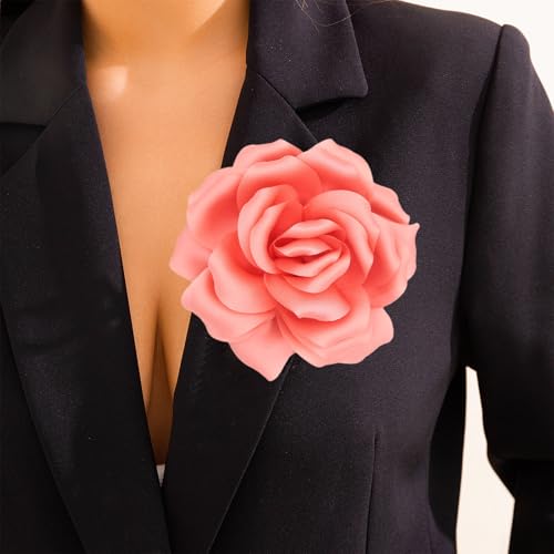 Image of Flower Brooch Pins for Women 5.5in Lapel Pins Large Rose Floral Brooches Dainty Satin Fabric Brooches Rose Flower Hair Clips Wedding Party Dance Clothes Accessories Jewelry