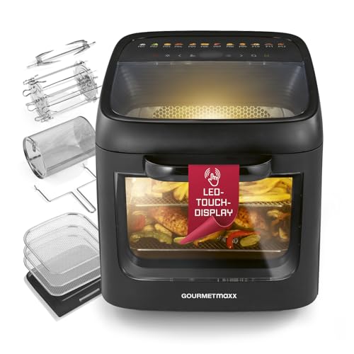 GOURMETmaxx Heißluftofen mit Panoramadach & Frontfenster 12,5 L | Heißluftfritteuse mit 9 Funktionen | Airfryer, Fritteuse & Minibackofen in 1 | für max. 8 Personen | Heißluftfritteuse mit Farb-Icons