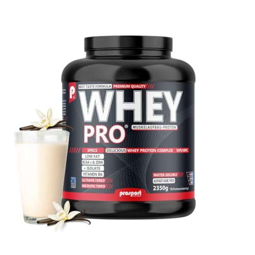 Prosport WHEY PRO® Vanilla 2350g – Protein Pulver mit CFM Whey Isolat & UF Whey Konzentrat, Eiweißpulver für Muskelaufbau, Zink & Vitamin B6, essentielle Aminosäuren (EAAs)