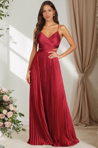 Spaghetti Straps Pleated Bridesmaid Dresses for Women Satin Backless Long Formal Evening Gowns4