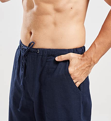 Utcoco Qiuse Men's Casual Loose Fit Straight-Legs Stretchy Waist Beach Pants (Medium, Navy) #TOP3