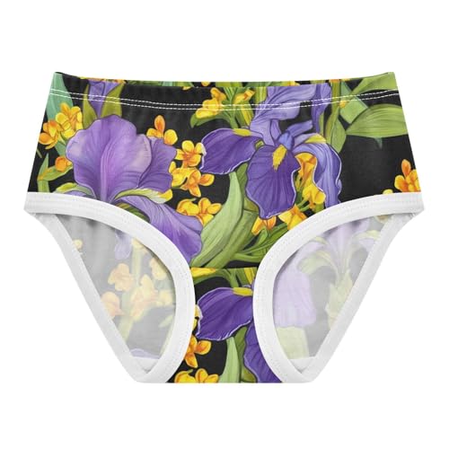 Purple Irises Yellow Flowers Black Toddler Underwear Custom 2t Cotton Panties for Girl Colorful Undies Kids Briefs