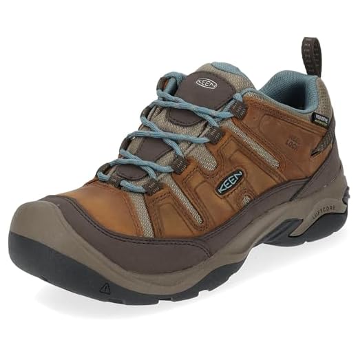 KEEN Women's Circadia Low Height Comfortable Waterproof Hiking Shoes, Syrup/North Atlantic, 7.5 Wide