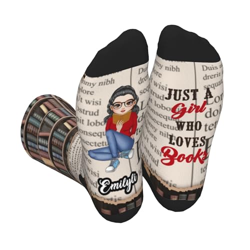 SweetJECCU Personalisierte Lesesocken, personalisierbar, "Just a Girl Who Loves Book", Geschenk für Frauen, Bibliothekarin, Leser, Stil 16, Einheitsgröße