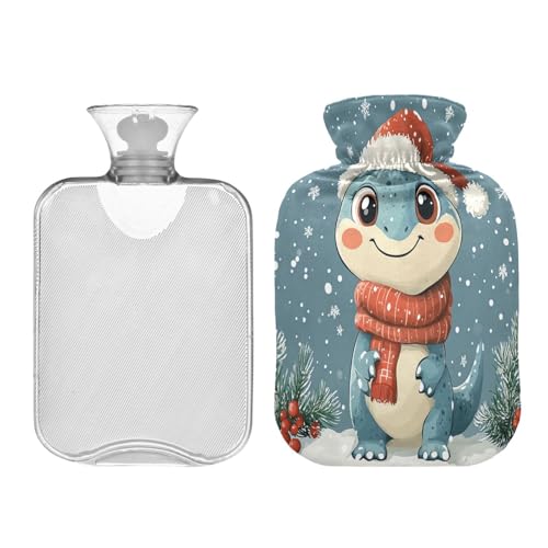 JUMBEAR Wärmflaschen mit süßem Dinosaurier-Motiv, mit weichem Bezug, Schmerzlinderung, 2 l, für Hände und Füße, warme Wassersäcke, bequem schlafen