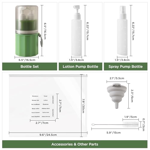 4-in-1 Travel Bottles for Toiletries, TSA Approved Travel Size Toiletries, Leak Proof Refillable Travel Size Shampoo and Conditioner Sets with Wall-Mountable Suction Cup, Green2