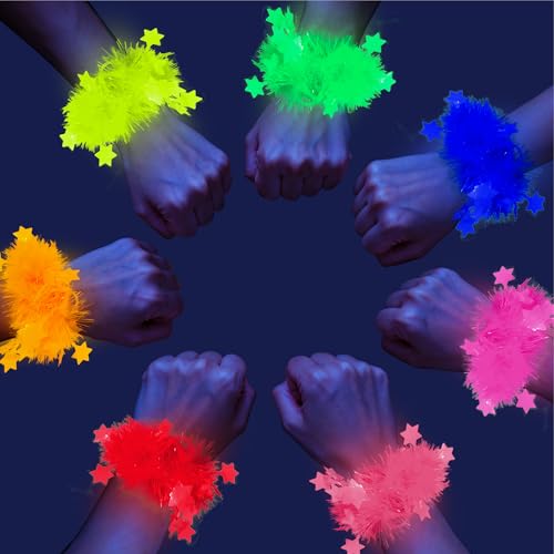 14 Pcs Glow in The Dark Party Bracelet, Neon Fluorescent Blacklight Bracelet Party Favors, Tinsel Garland Bracelets,Black Light Reactive Glow in The Dark Party Supplies,Used for Neon Party Decoration