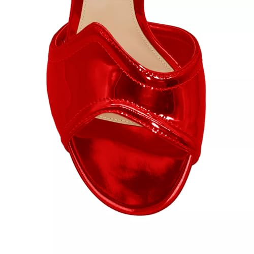Image of Women's Metallic Open Toe Heels Sandals Back Zipper Dressy Heels Ankle Strap Heels for Party Wedding