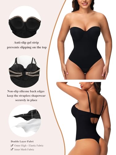 JOYSHAPER Strapless Shapewear Bodysuit for Women Tummy Control Low Back Body Shaper Thong Body Suits Tops with Built-in Bra4