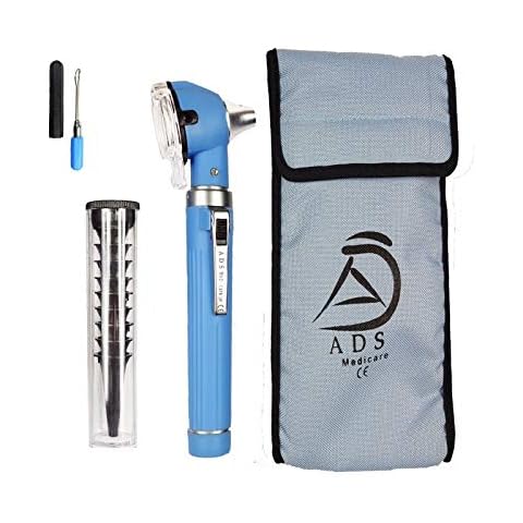 ADS Medicare Mini Otoscope ENT Optical Fibre LED Illumination Medical Diagnostic Examination CE Approved with Complimentary Ear Cleaner(Cyan) Cover