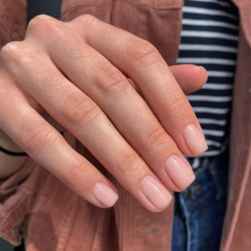 Light Pink Press on Nails Short,KQueenest Short Square Fake Nails with Nails Glue,Super Fit & Natural Reusable Acrylic Nails Stick on Nails in 24PCS