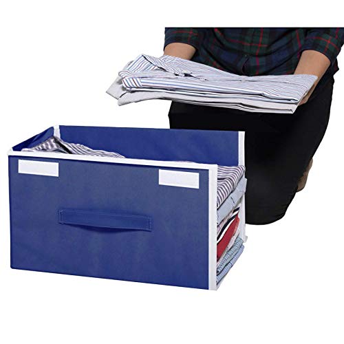 HomeStrap Stackable Shirt Organizer with Cover Lid Non Woven Navy Blue 4PC 4