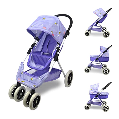 Anivia Baby Doll Stroller For 18 Inches Girl Dolls, Foldable Doll Pram Convertible Seat/Bed/Crib, Baby Doll Bassinet With Forward & Backward Handle, Storage Basket, Retractable Canopy Purple #TOP3