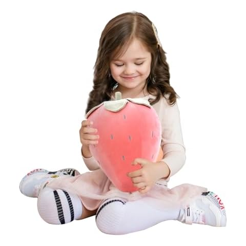 Cute Fruit Kids Pillow Stuffed Strawberry Plush Pillows Super Soft Girls Pillows Cushion Seat for Kids Toys (Pink,13.7''/35cm)1 Count (Pack of 1) Cover