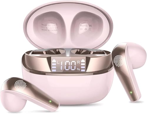 Wireless Earbuds Bluetooth 5.3 Earphones with HiFi Stereo Headphones Wireless, 47H Ear Buds with 4 ENC Noise Cancelling Mics, Dual LED Display in Ear Headphones IP7 Waterproof USB-C for Work, Home