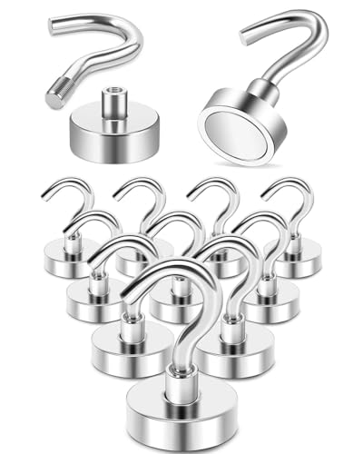 TPZORJX Ganchos Magnéticos 10kg Imanes Neodimio con Gancho Giratorio 12 Piezas Sin Perforación para Crucero Resistente Refrigerador Microondas Artículos Colgantes Plateado