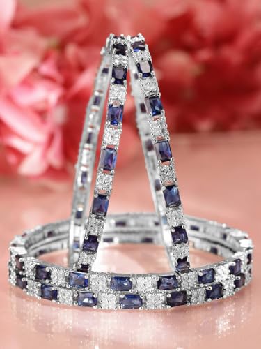 Image of Rubans Bangles Set of 4 American Diamond Zirconia Stylish Trendy Jewellery Gift for Women & Girls