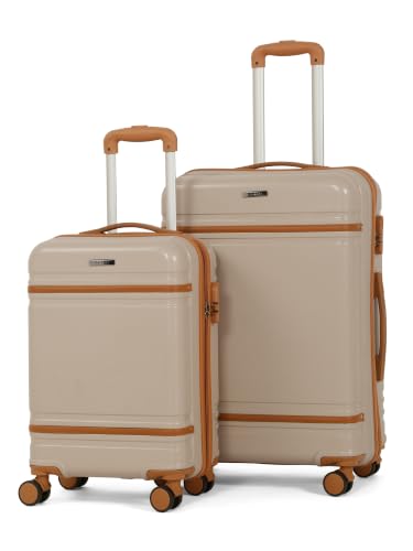 Image of Teakwood Set of 2, 8 Wheels Trolley Bag, Hard Cabin with Zipper Closure, Adjustable Push Button & Cross Side Strap, Number Lock System 360 Degree (Set of 2, Toupe)