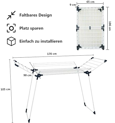 SYKIARIOL Wäscheständer Klappbar 175x60x105cm - Standtrockner Für Innen Und Außen