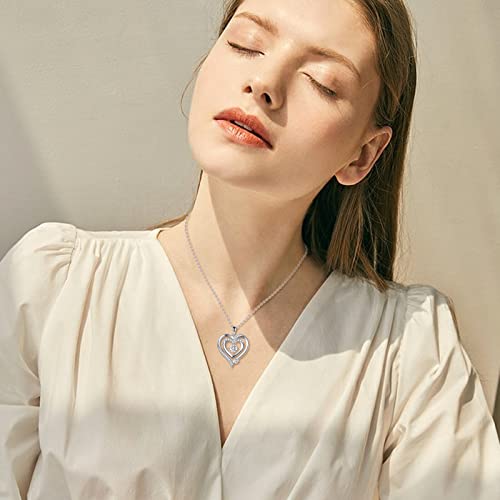 Wtyim Moissanite Heart Necklace For Women, Mother Child Moissanite Diamond White Gold Sterling Silver Love Heart Pendant Necklace Mom Jewelry Mothers Day Gifts For Mom Grandma #TOP2