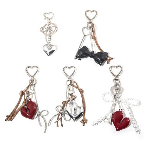 Image of Heart Keychain, Cute Bag Charms for Handbags, Stylish Key Chain for Girls, Trendy Aesthetic Accessories, Red Heart Shape Keychain for Car and Purse Decor