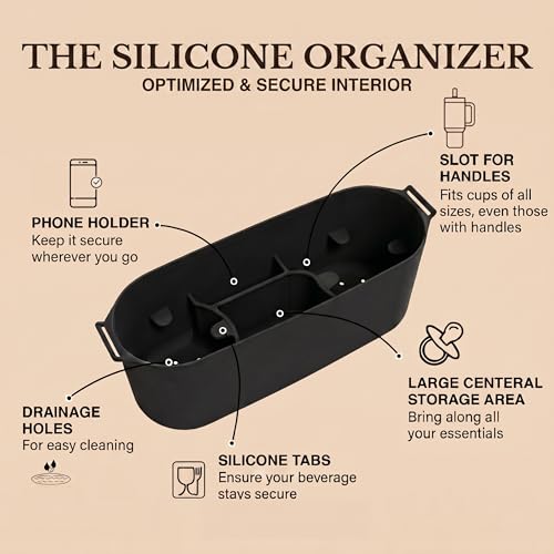 Image of Silicone Stroller Organizer with Cup Holders, Waterproof & Easy-Clean, BPA-Free Caddy with Phone Holder & Storage, Universal Anti-Slip Straps Fit UPPAbaby, Bugaboo, Nuna, Doona & Most Strollers