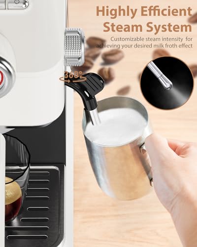 Espresso Machine 20 Bar, Coffee Machine With Milk Frother Steam Wand, Compact Coffee Maker with 42oz Removable Water Tank, Stainless Steel Espresso Maker for Cappuccino, Latte - Image 6