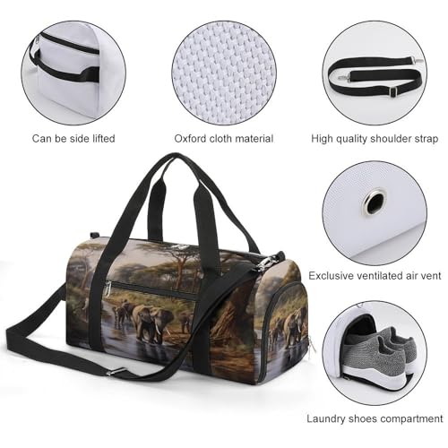 African Elephant Gym Bag Travel Duffel Bag Sports Tote Bag Workout Bag Weekender Bag for Women Men3