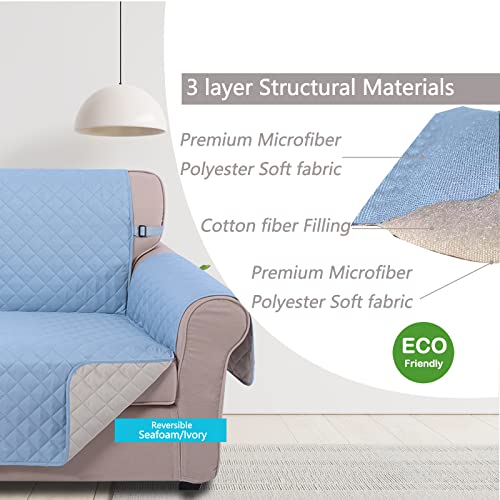 U-Nice Home Reversible Sofa Cover Couch Cover For Dogs With Elastic Straps Water Resistant Furniture Protector For Pets Couch Cover For 3 Cushion Couch (Sofa, Light Blue/Ivory) #TOP3