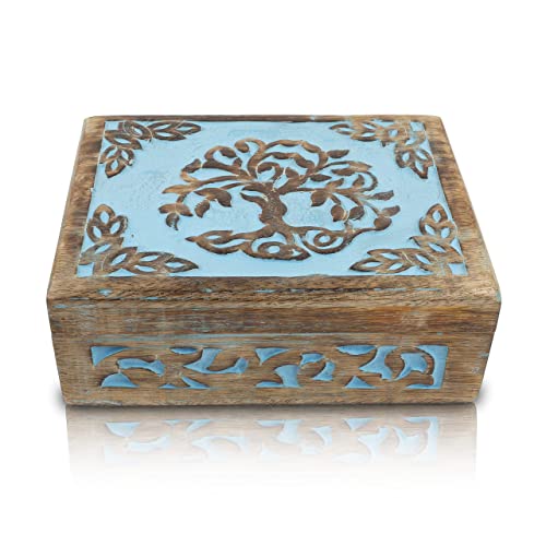 Gran regalo de cumpleaños hecho a mano decorativo de madera joyero árbol de la vida tallando joyería organizador caja de recuerdos, caja de almacenamiento para reloj, caja de bloqueo de 20 x 15 cm Cover