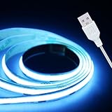 UVTaoYuan ICE Blue LED Strip Lights 320 LEDs High Brightness Indoor Use Short LED Strip Light Narrow USB Thin Flexible 5V COB Rope Light for DIY Display Cabinet Back Light TV Lights (3.28FT/1M)