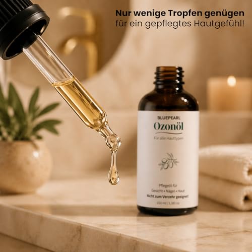 Bluepearl Ozonöl 100ml – 48h ozonisiertes Olivenöl für Gesicht, Haut & Nägel | Ohne Parfüm | Made in Austria | Pflegeöl für trockene & sensible Haut | 100ml