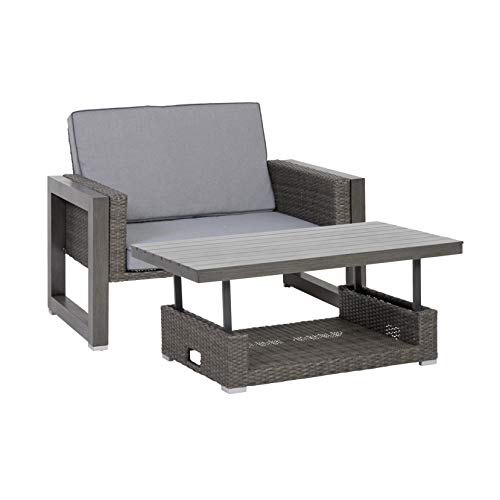 greemotion Rattan-Lounge Bahia Marvao, 2er Garten-Sofa inkl. Tisch & Hocker, Daybed für indoor & outdoor, Grau