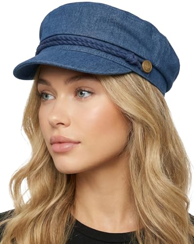 Funky Junque Cotton Newsboy Hat for Women Trendy Greek Fisherman Cap Classic Baker Boy Newsies Hats Stylish Lightweight Ladies Cap - Denim