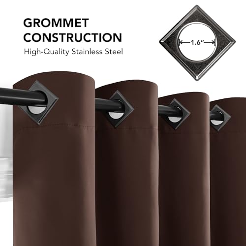 Image of Deconovo Thermal Insulated Blackout Curtains Grommet Curtains Blackout Window Curtains for Coffee Shop 52W x 84L Inch Chocolate 2 Panels
