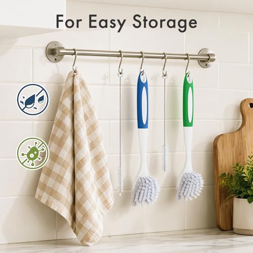 Image of Amazer 4 Pack Dish Brush with Handle, Kitchen Scrub Brushes for Cleaning, Straw Cleaner Brushes for Water Bottle, Dish Scrubber with Stiff Bristles for Sink