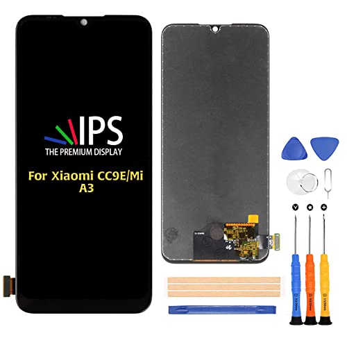 A-MIND for Xiaomi Mi A3 / Xiaomi CC9E 6.0' LCD Display Touch Screen Digitizer Full Assembly Replacement Kits,with Free Screen Protector+Tools (Black)