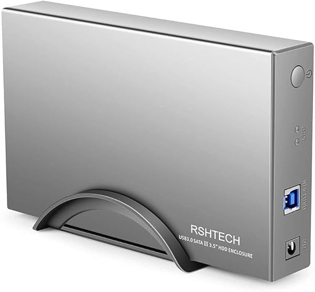 RSHTECH Hard Drive Enclosure USB 3.0 to SATA External Hard Drive Caddy for 3.5 inch SATA I/II/III HDD SSD up to 16TB Drives,Support UASP & Automatic Sleep Function (Silver)