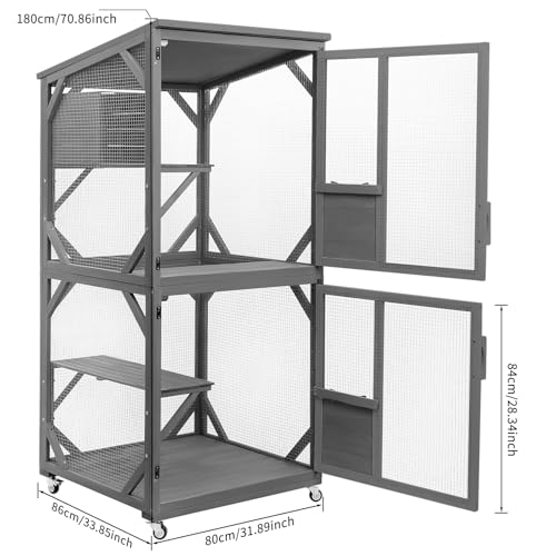 GEGURI Cat Catio Outdoor Cat Enclosure, Large Wooden Kitten Patio Indoor with Upgraded Resting Box, Waterproof Roof