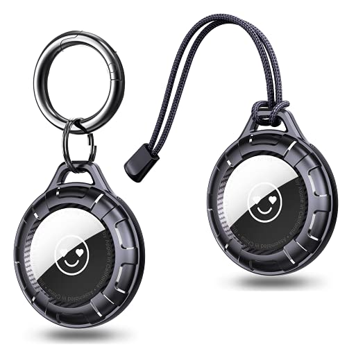 [2 Pack] Ztotops AirTag Case, Advanced Texture PC Protective Airtag Holder with Anti-Lost Keychain, Anti-Scratch Airtag Accessories for Backpack Key Pet Collar- Black