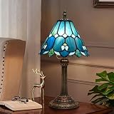HJRegaFimu 20 cm lampa małe witrażowe lampy stołowe niebieski parasol kwiat styl vintage stolik nocny czytanie lampka na biurko do sypialni salonu art deco